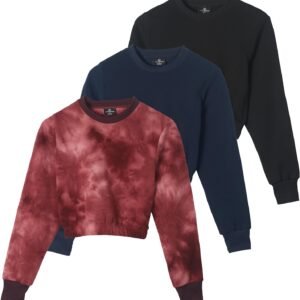 Real Essentials 3 Pack: Women's Fleece Cropped Sweatshirt - Long Sleeve Crew Nec...