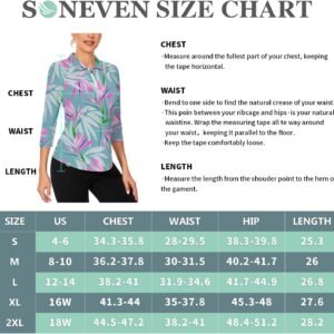 Soneven Womens 3/4 Sleeve Golf Shirts Moisture Wicking Long Sleeve Golf Polo Shi...