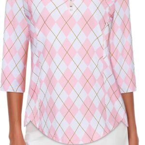 Tanst Sky Womens Golf Polo Shirts Zipper 3/4 Sleeve Moisture Wicking Tops UPF 50...
