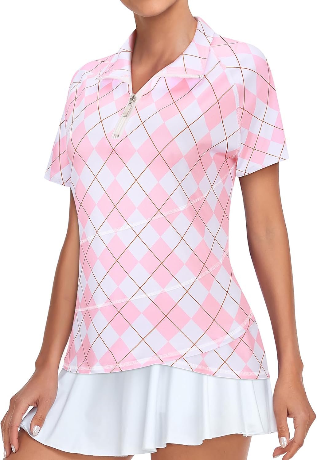 Tanst Sky Women's Golf Polo Shirts Zip Short Sleeve Collared Asymmetrical Hem To...