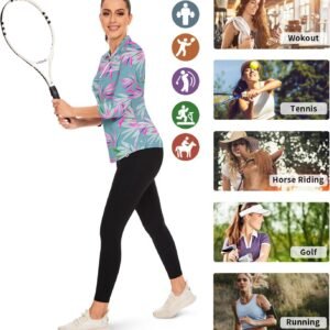 Soneven Womens 3/4 Sleeve Golf Shirts Moisture Wicking Long Sleeve Golf Polo Shi...