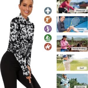 Soneven Long Sleeve Golf Polo Shirts for Women Stand Up Collar Tops Athletic Hal...