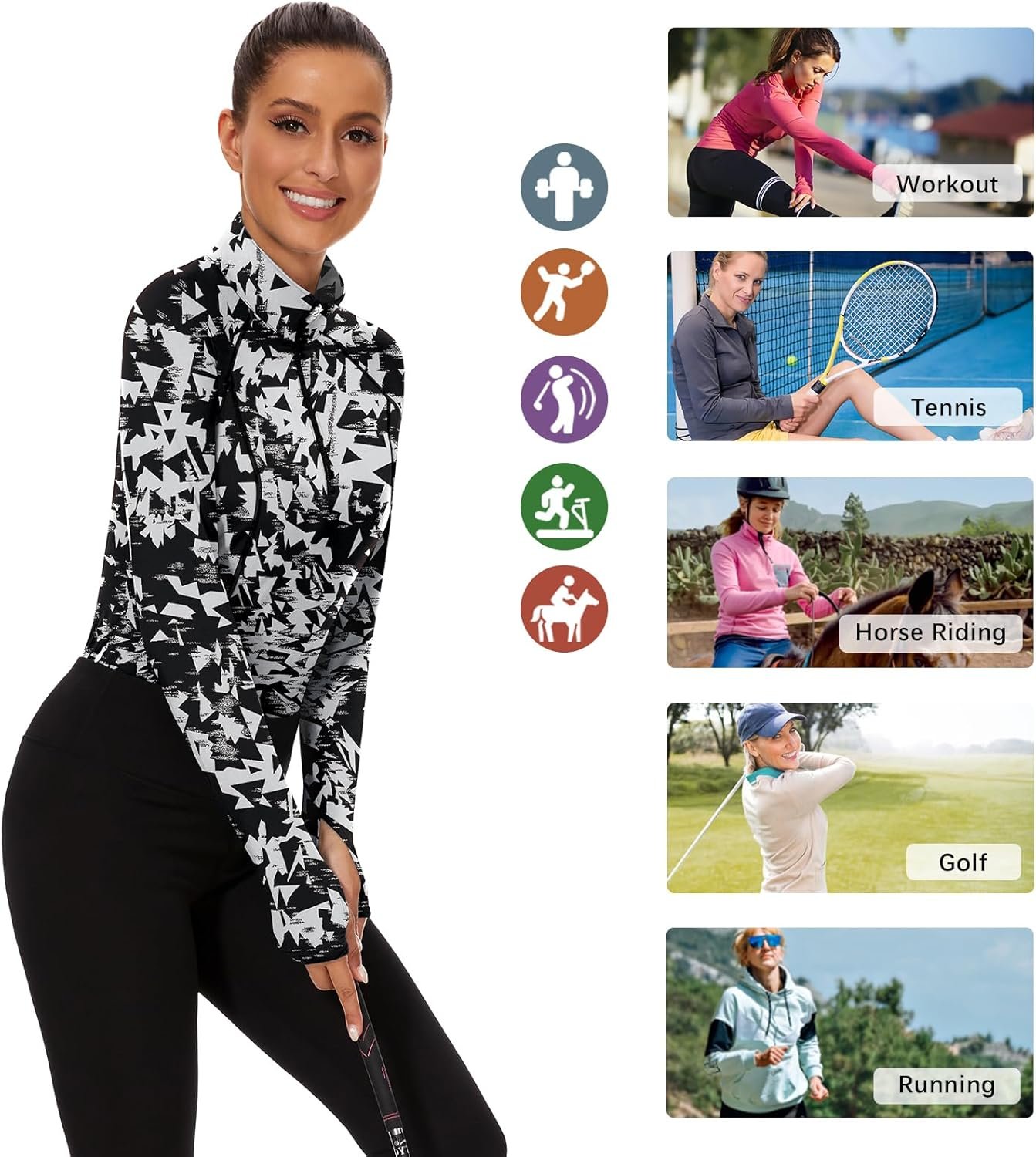 Soneven Long Sleeve Golf Polo Shirts for Women Stand Up Collar Tops Athletic Hal...