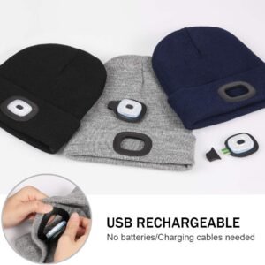 YunTuo LED Beanie with The Light, Unisex USB Rechargeable Headlamp Winter Knitte...