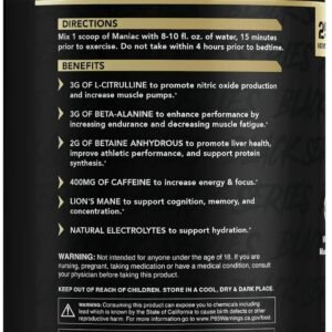 Anabolic Warfare Black Series Maniac, Pre-Workout Powder, Supports Nitric Oxide,...