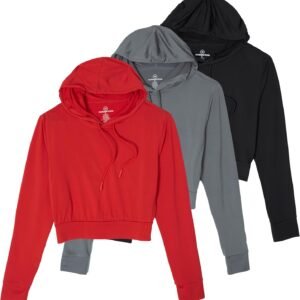 Real Essentials 3 Pack: Women's Dry-Fit Long Sleeve Cropped Hoodie - Athletic Ho...