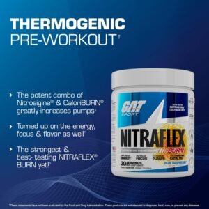 GAT Sport NITRAFLEX Burn, Pre-Workout, Blue Raspberry, 30 servings