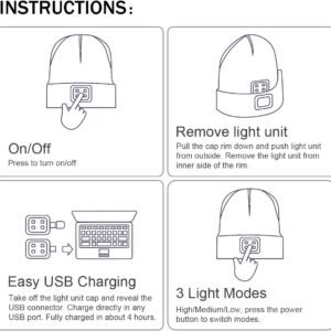 YunTuo LED Beanie with The Light, Unisex USB Rechargeable Headlamp Winter Knitte...