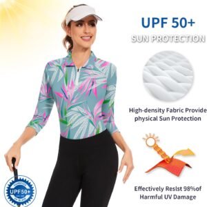 Soneven Womens 3/4 Sleeve Golf Shirts Moisture Wicking Long Sleeve Golf Polo Shi...