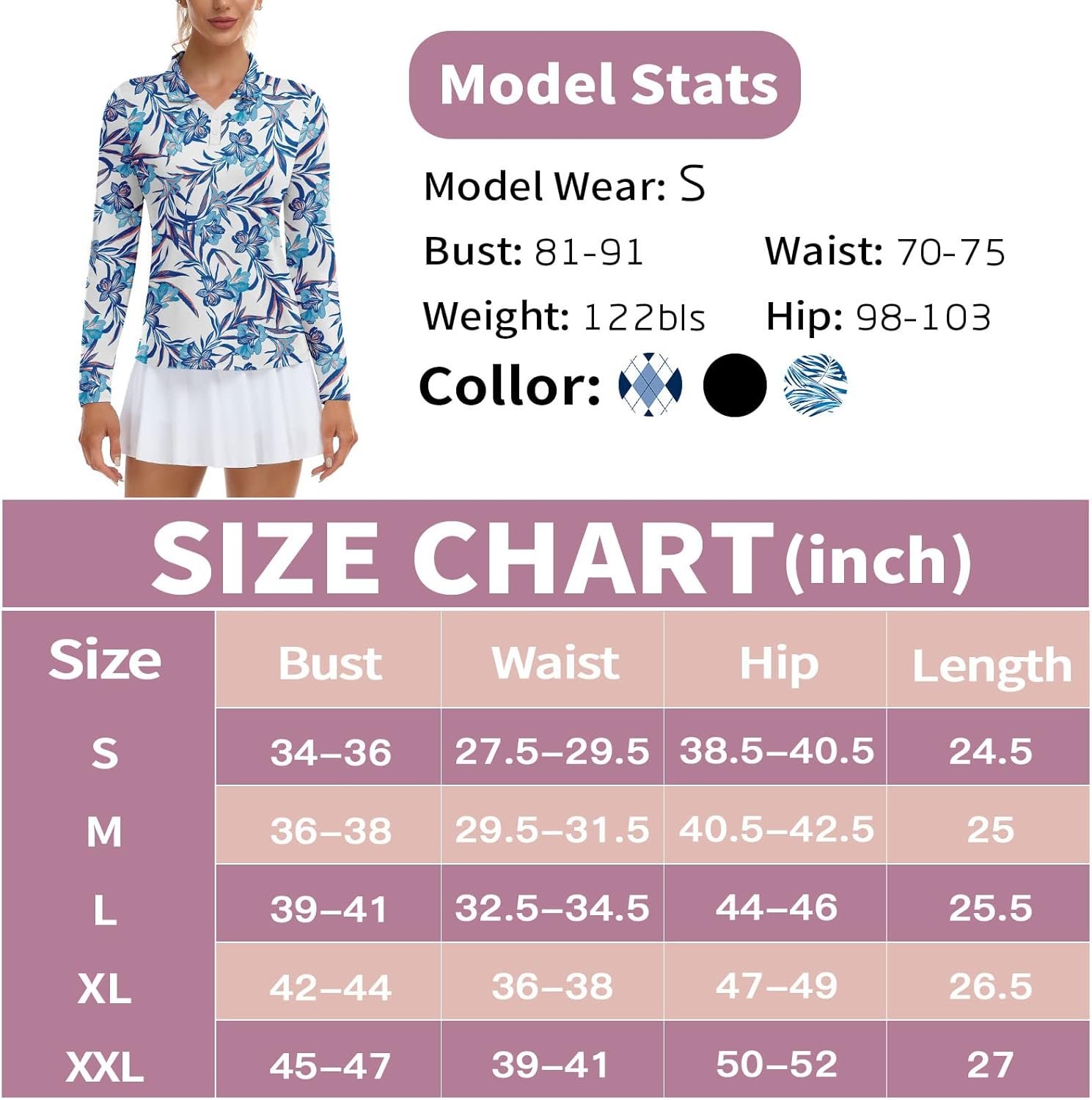 Soneven Womens Golf Shirts Moisture Wicking Long Sleeve Polo Shirts Collared V-N...