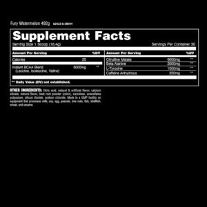 Animal Fury Pre Workout Powder Supplement for Energy and Focus 5g BCAA 350mg Caf...