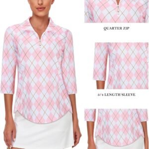 Tanst Sky Womens Golf Polo Shirts Zipper 3/4 Sleeve Moisture Wicking Tops UPF 50...