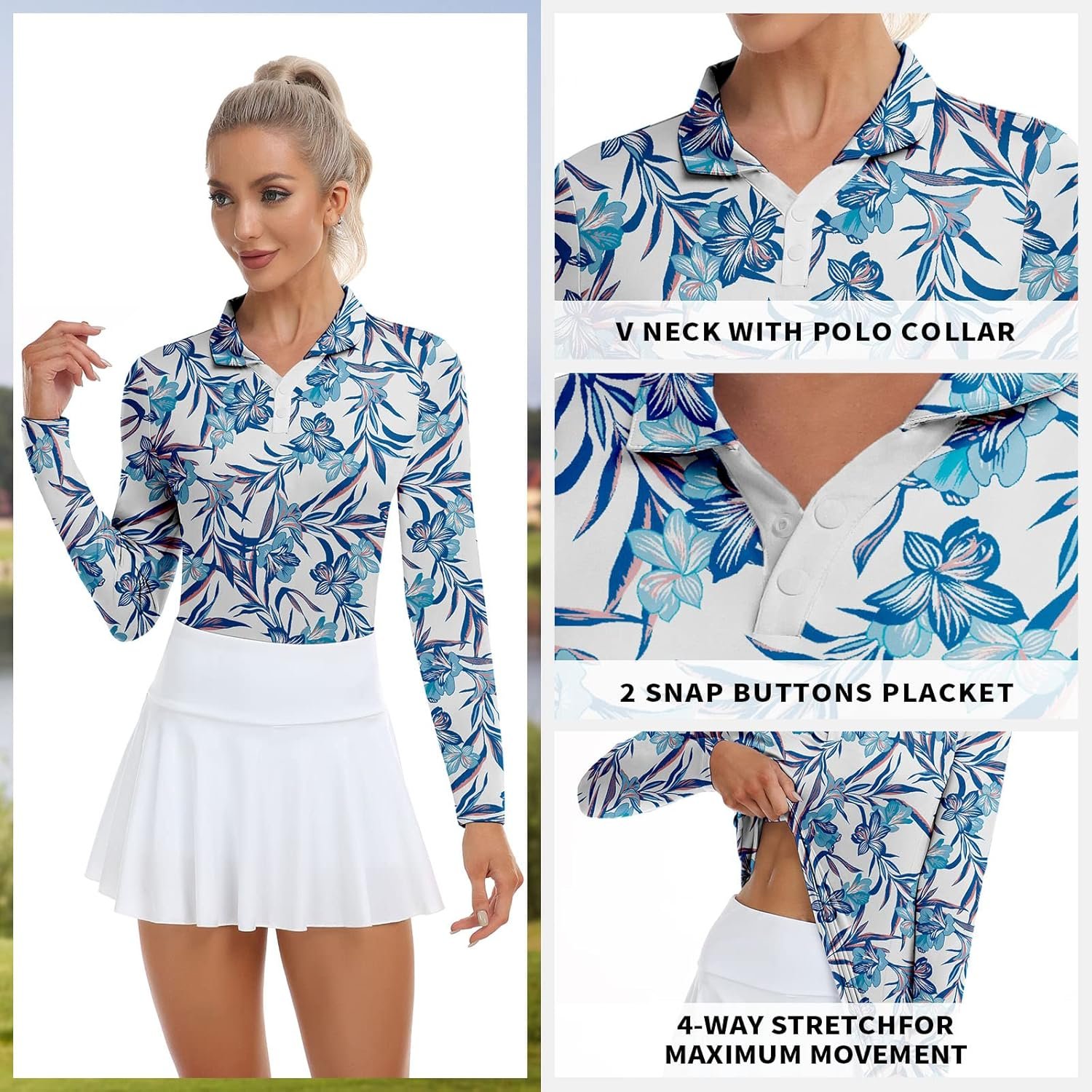 Soneven Womens Golf Shirts Moisture Wicking Long Sleeve Polo Shirts Collared V-N...