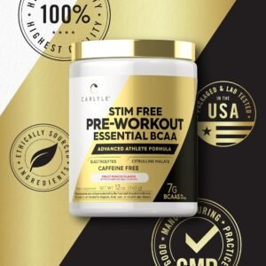 Carlyle Stim Free Pre Workout Powder | BCAA Amino Acids | 7g BCAA | Fruit Punch ...