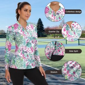 Soneven Womens Long Sleeve Golf Shirts Moisture Wicking V Neck Golf Polo Shirts ...