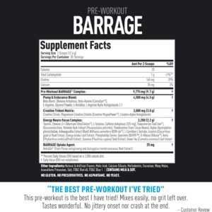 Barrage Pre Workout Powder - Preworkout for Women & Men, Creatine Powder, Beta A...