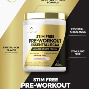 Carlyle Stim Free Pre Workout Powder | BCAA Amino Acids | 7g BCAA | Fruit Punch ...