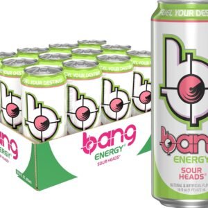 Bang Energy Sour Heads, Sugar-Free Energy Drink, 16-Ounce (Pack of 12)