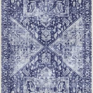 Bloom Rugs Washable Non-Slip 7 ft Runner - Blue/Ivory Traditional Runner for Ent...