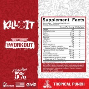 5% Nutrition Kill It Ready-to-Drink High Stim Pre Workout | 400mg Caffeine Energ...