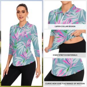 Soneven Womens 3/4 Sleeve Golf Shirts Moisture Wicking Long Sleeve Golf Polo Shi...