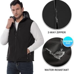 33,000ft Men's Lightweight Softshell Vest Hooded Outerwear Zip Up Fleece Lined W...