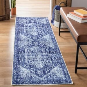 Bloom Rugs Washable Non-Slip 7 ft Runner - Blue/Ivory Traditional Runner for Ent...