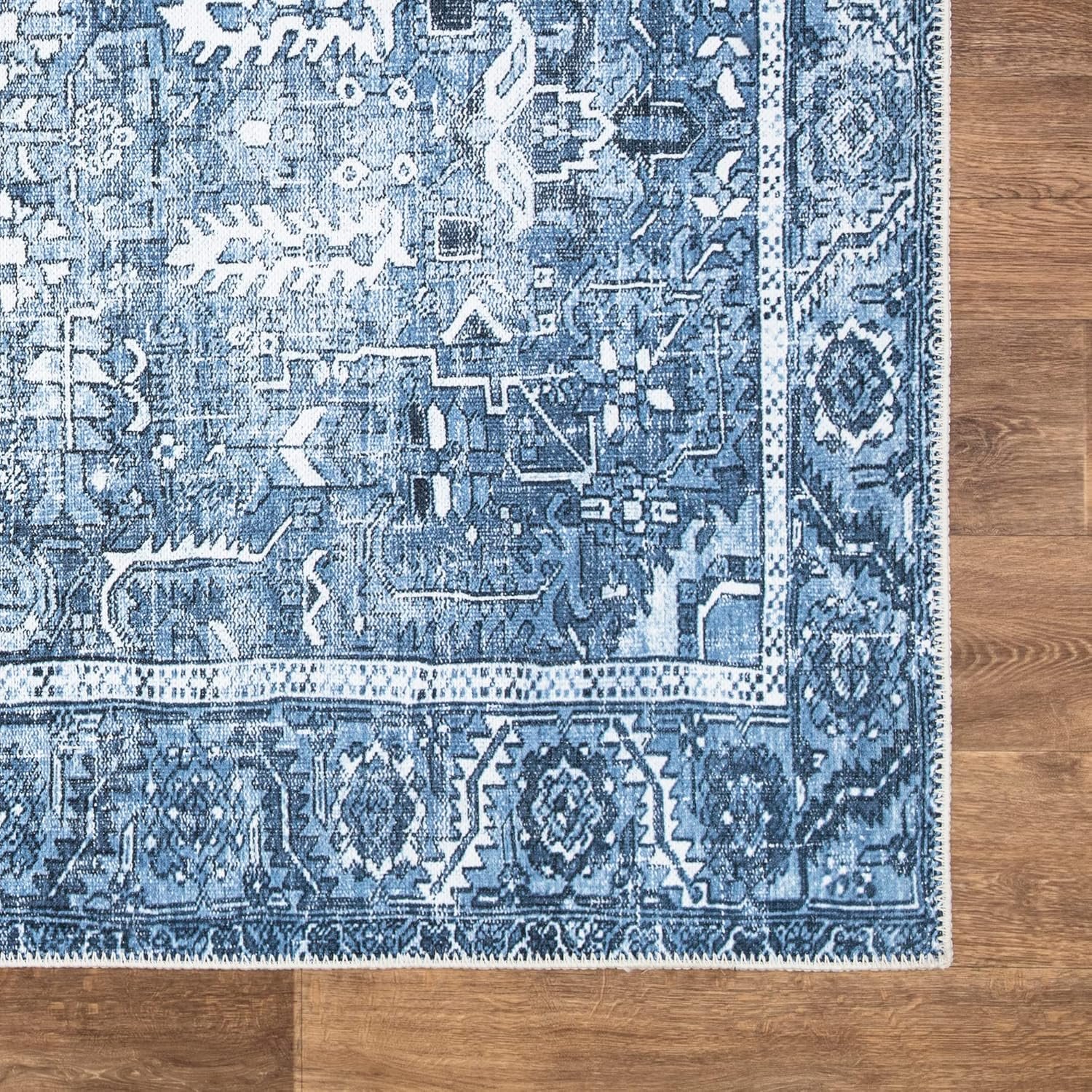 Bloom Rugs Washable Non-Slip 10 ft Runner - Blue Traditional Runner for Entryway...
