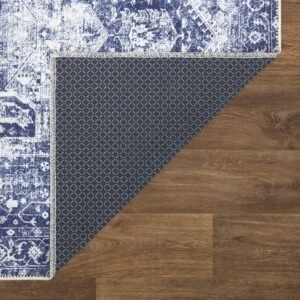 Bloom Rugs Washable Non-Slip 7 ft Runner - Blue/Ivory Traditional Runner for Ent...