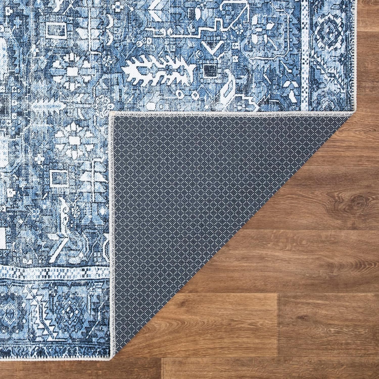 Bloom Rugs Washable Non-Slip 10 ft Runner - Blue Traditional Runner for Entryway...