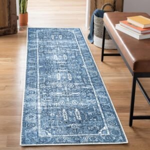 Bloom Rugs Washable Non-Slip 10 ft Runner - Blue Traditional Runner for Entryway...