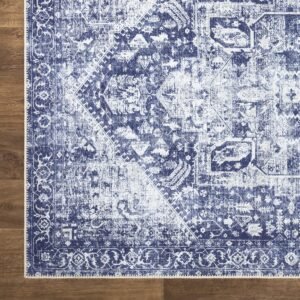 Bloom Rugs Washable Non-Slip 7 ft Runner - Blue/Ivory Traditional Runner for Ent...