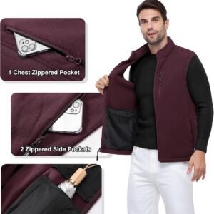 Outdoor Ventures Men's Full-Zip Lightweight Polar Fleece Vest Outerwear with 5 P...