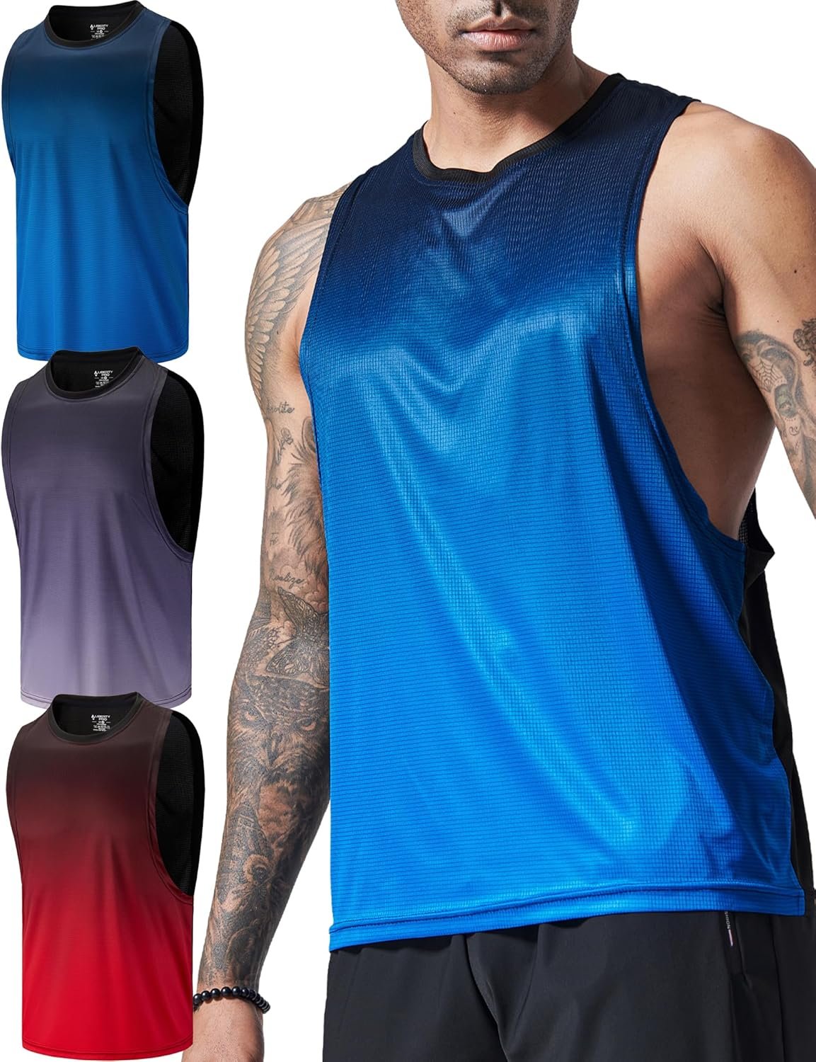 3 Pack Mens Drop Arm Muscle Tank Tops, Gym Bodybuilding Workout Stringers Sleeve...